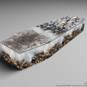 Printed wooden coffin, Pebbles, lilly of the valley, dessert trek-0