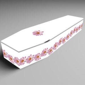 Daisy white, blue, and pink printed coffins -0