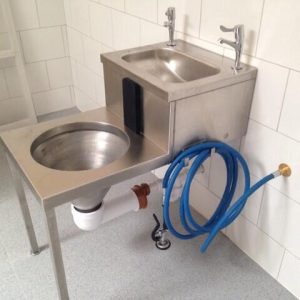 Compact mortuary embalming Sluice with integrated sink-0