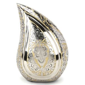 TORQUAY TEARDROP SILVER & GOLD ENGRAVED CREMATION ASHES URN